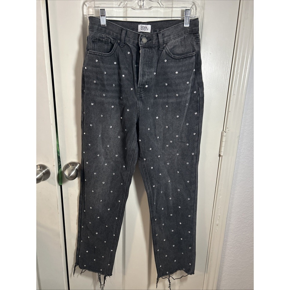 Simple Society Womens Black Straight Super High Rise Button‎ Fly Crop Jeans 5/27